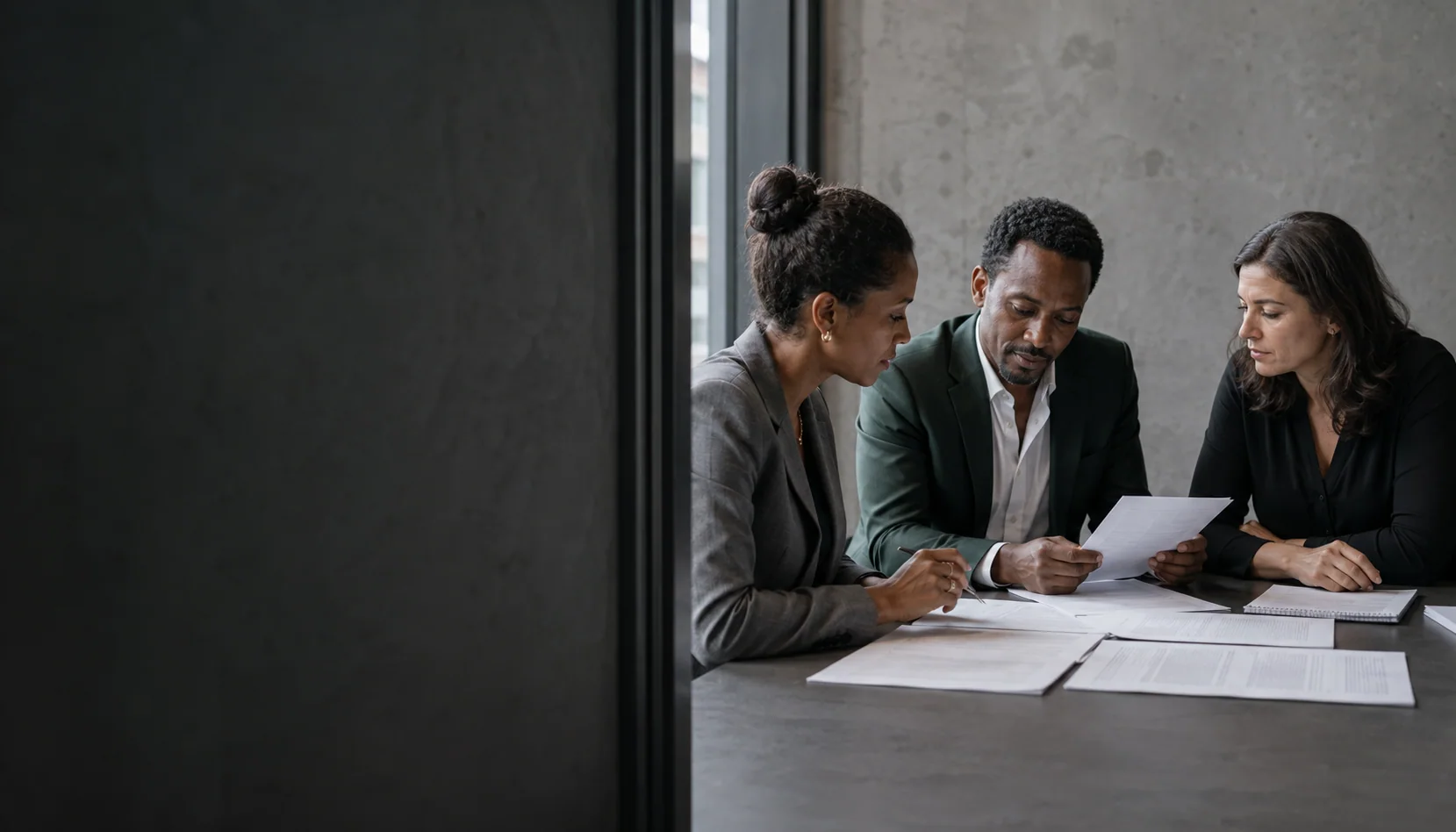 Illustrative professional team considering source documents